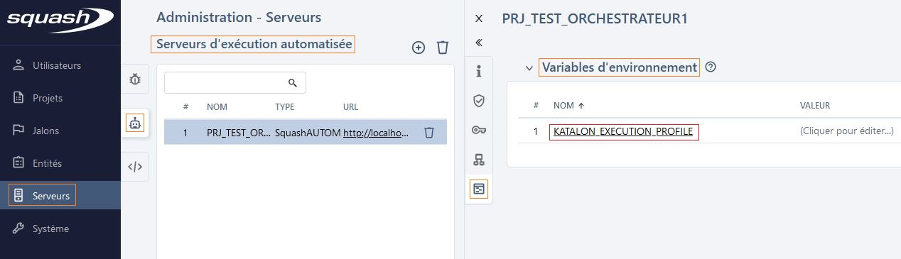 Association de la variable d'environnement au Squash Orchestrator
