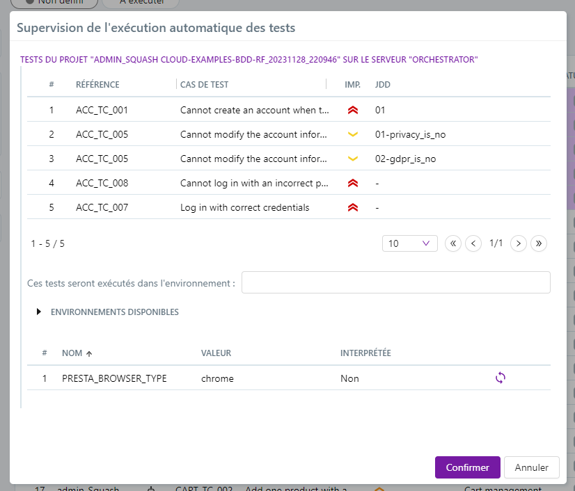 Lancement des tests